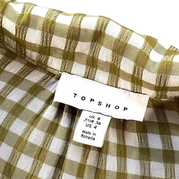 Topshop Tie Sleeve Gingham Mini Dress in Khaki, Size 4 Item 103394573 - Picture 4 of 13